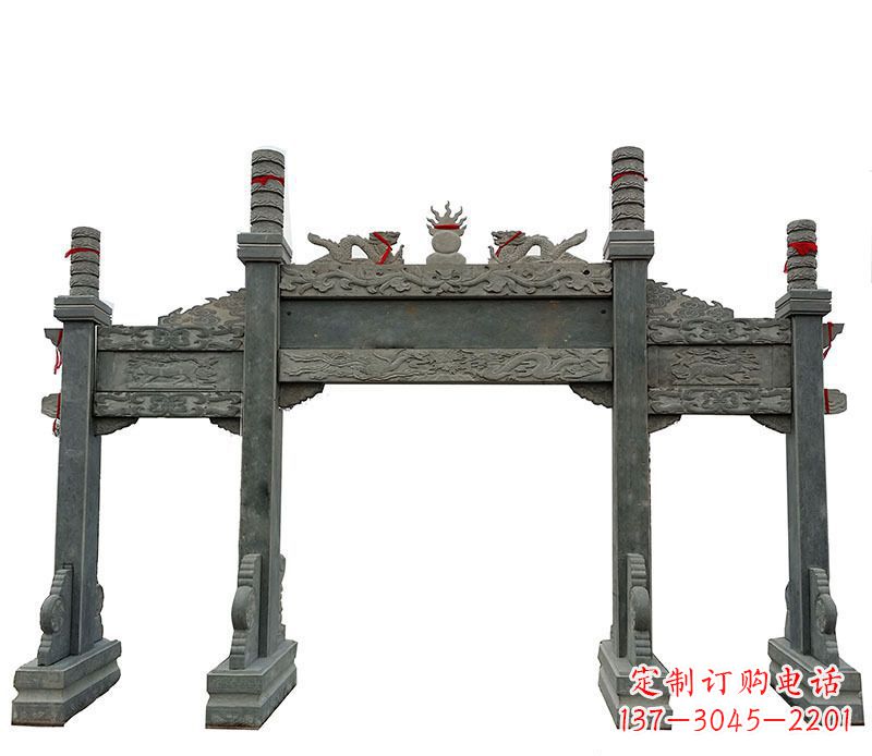 廊坊仿古三门大理石牌坊石雕 (2)