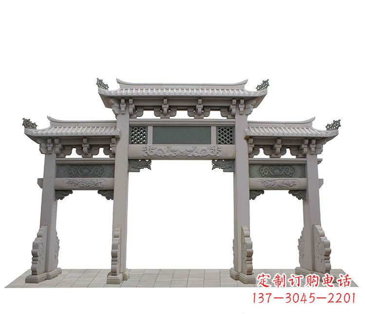 廊坊精美仿古三门牌坊石雕