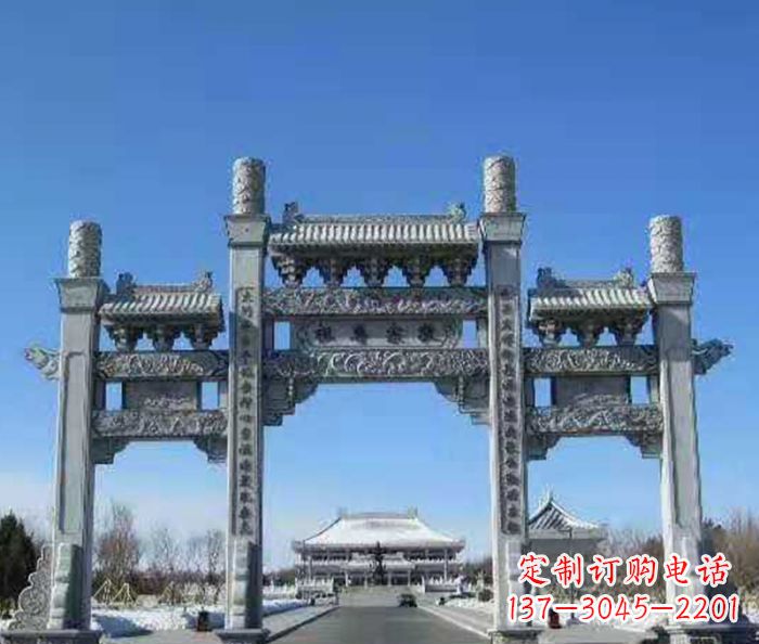 廊坊领雕仿古三门石牌坊