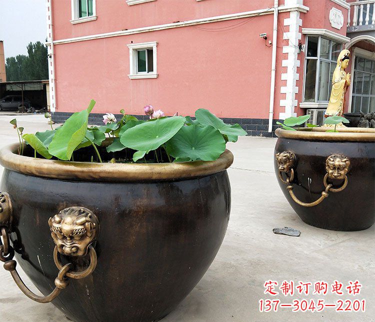 廊坊仿古狮子头水缸铜雕塑 (2)