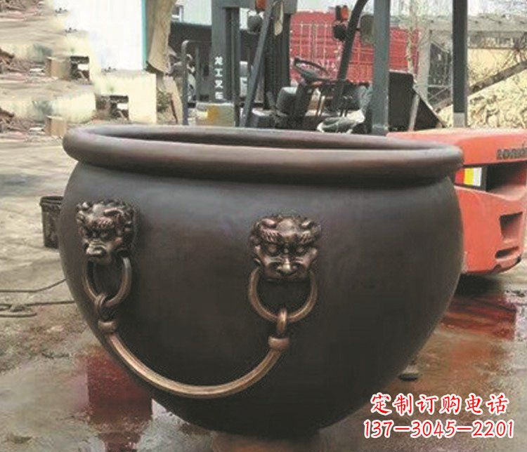 廊坊仿古狮子头水缸铜雕塑 (3)