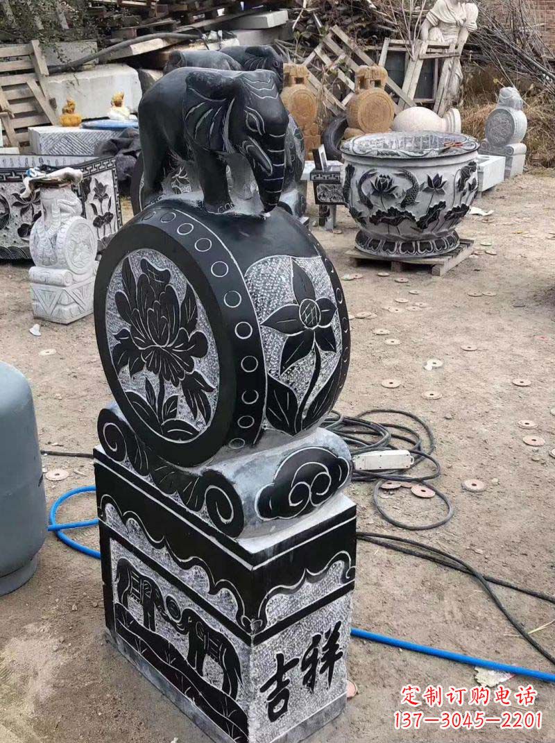 廊坊传统工艺小象抱鼓石雕塑