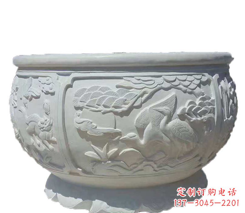 廊坊精美仿古鱼缸石雕花盆雕塑