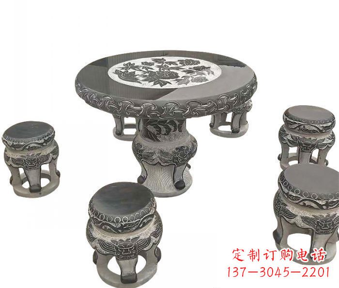 廊坊仿古圆形石桌凳雕塑