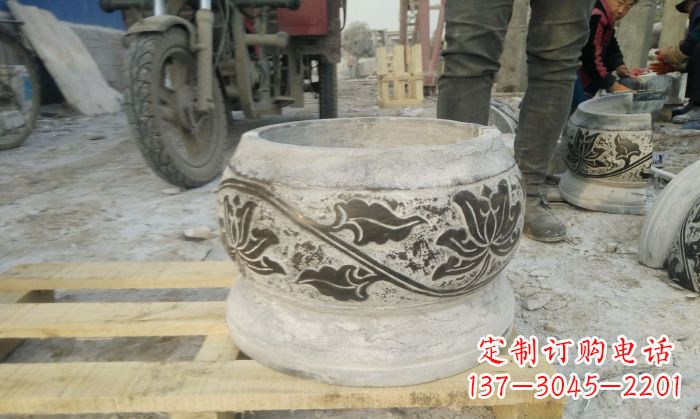 廊坊仿古圆形水缸石雕 (4)