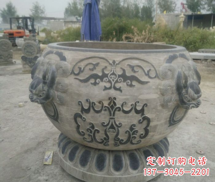 廊坊仿古圆形水缸石雕 (3)