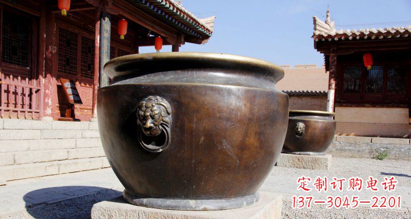 廊坊精美铜制仿古水缸雕塑