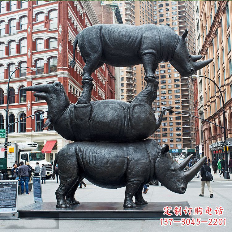 廊坊仿真犀牛景观铜雕-城市街道创意动物景观