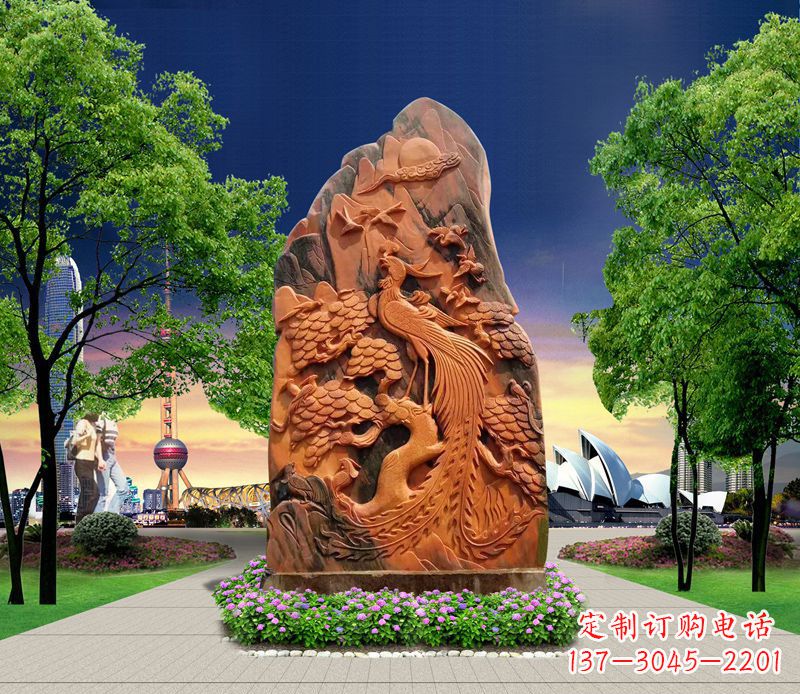 廊坊凤凰石雕动物摆件