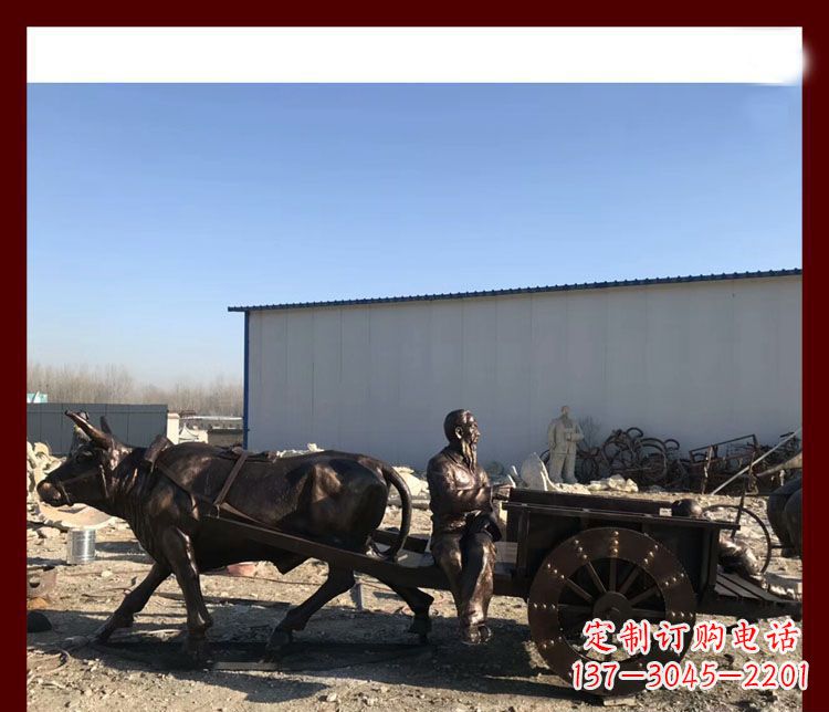 廊坊传统工艺技术精雕牛雕塑赶牛车的祖孙俩