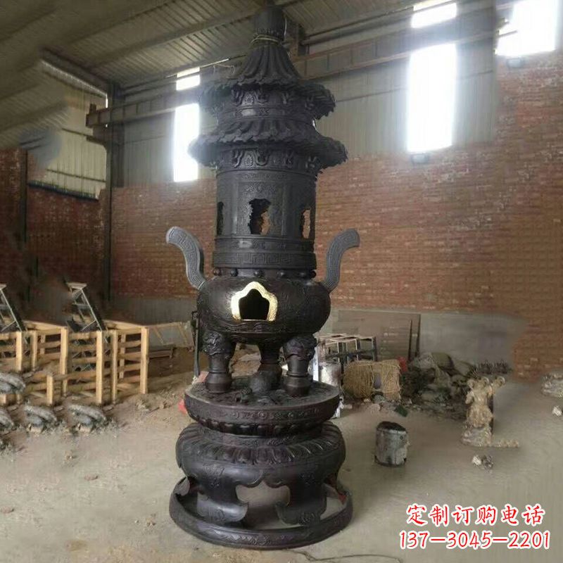廊坊花卉盘状高层圆形铜香炉雕塑