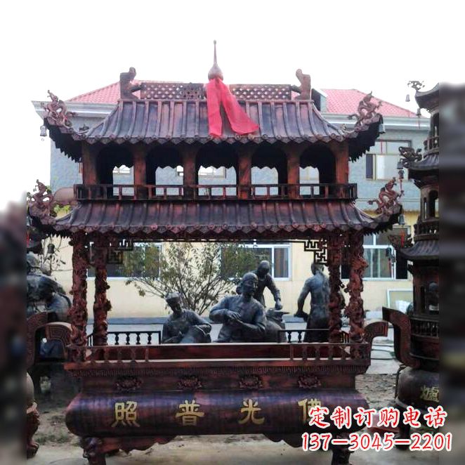 廊坊古典风格三足铜香炉定制雕塑