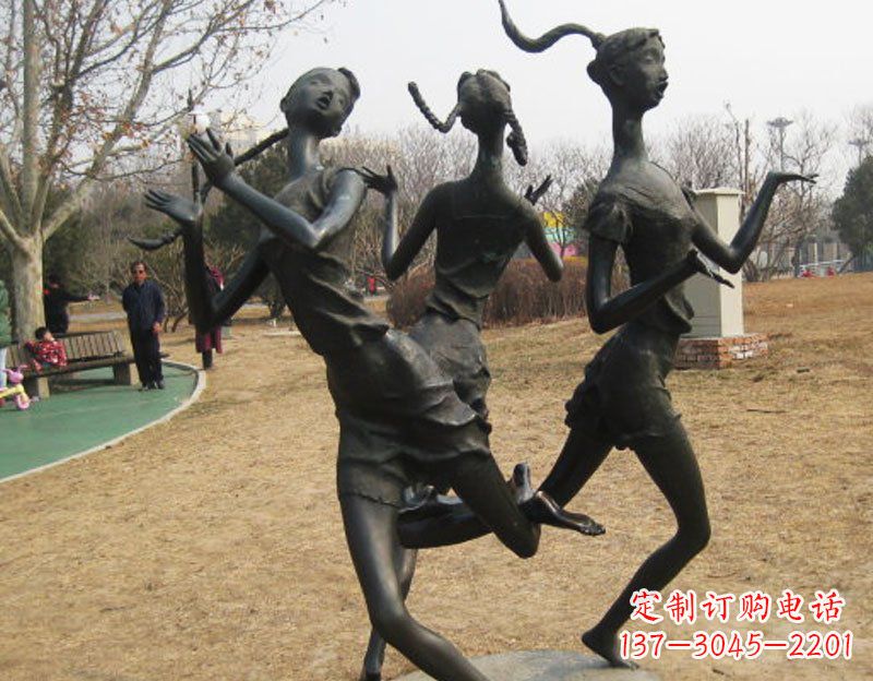 廊坊公园摆件编花篮人物铜雕