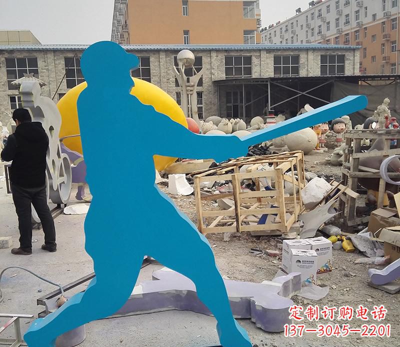 廊坊公园不锈钢打棒球雕塑2