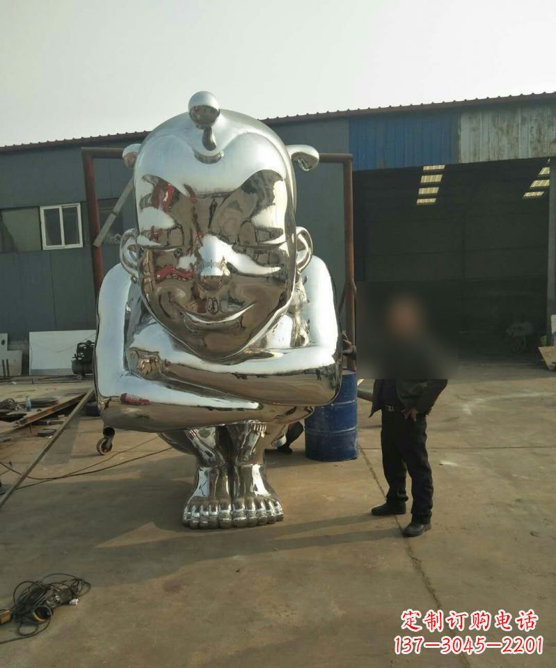 廊坊大型不锈钢蹲着的儿童雕塑