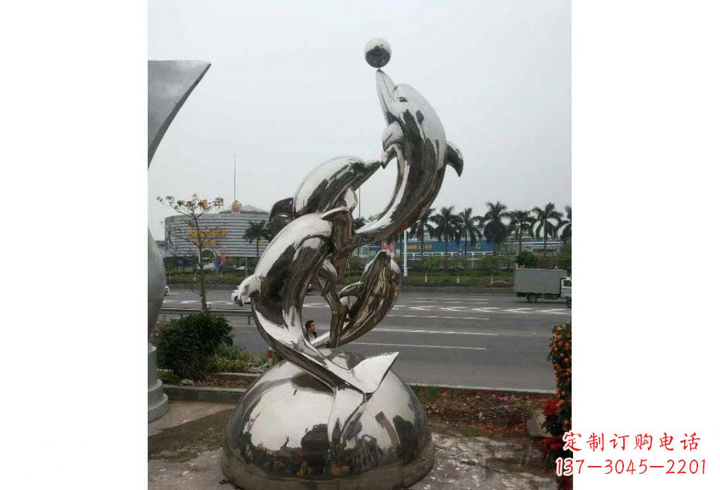 廊坊海豚系列不锈钢顶球雕塑