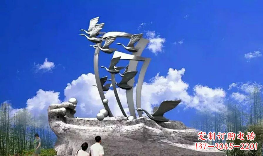 廊坊艺术家手工制作的不锈钢飞翔天鹅雕塑