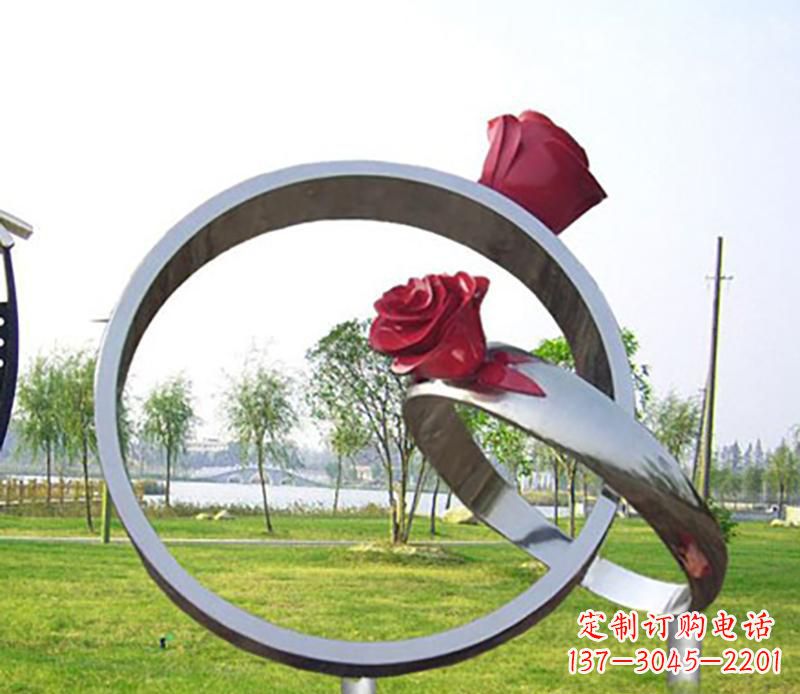 廊坊不锈钢景观婚戒雕塑