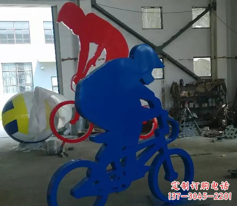 廊坊公园不锈钢骑自行车运动人物雕塑