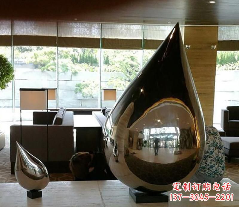 廊坊公园不锈钢水滴球景观雕塑