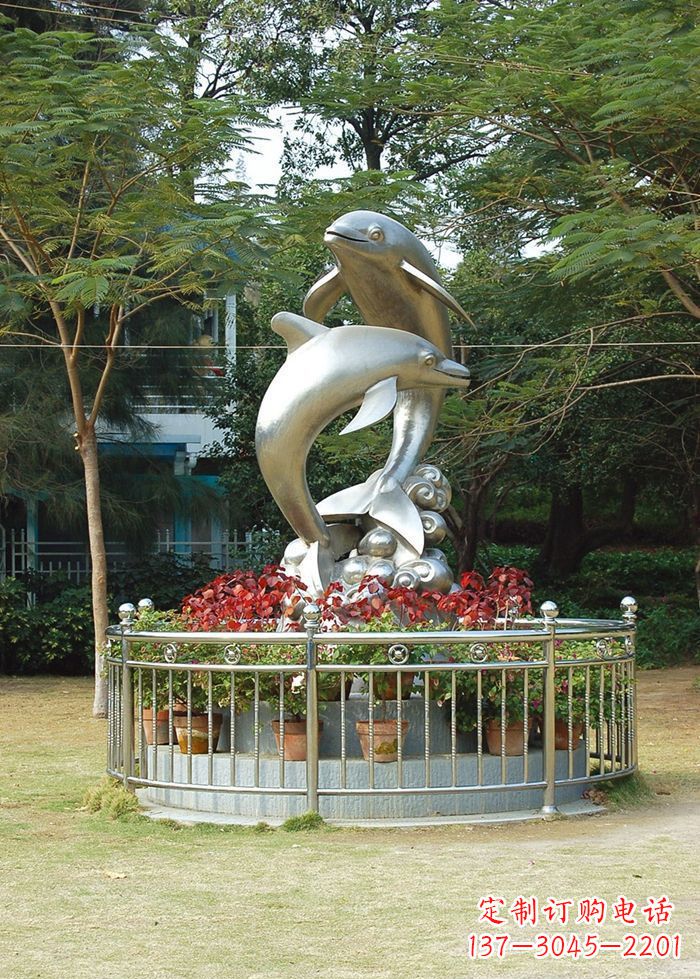 廊坊不锈钢踏浪海豚雕塑