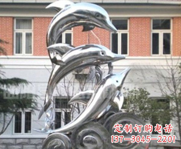 廊坊跳跃海豚海浪不锈钢雕塑