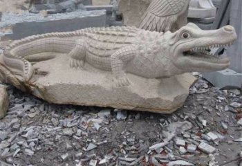 廊坊鳄鱼黄沙岩动物石雕精致装饰您的家