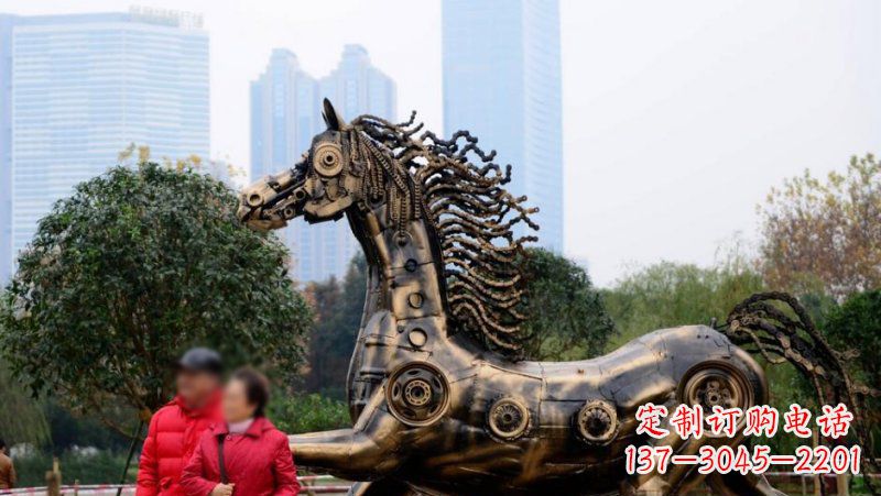 廊坊公园抽象机械马动物铜雕