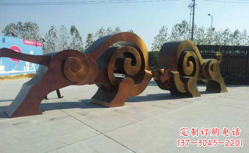 廊坊公园抽象牛动物铜雕