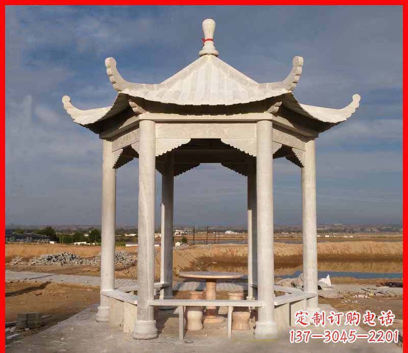 廊坊公园大理石六角石雕凉亭 (2)