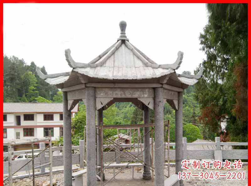 廊坊公园大理石六角石雕凉亭