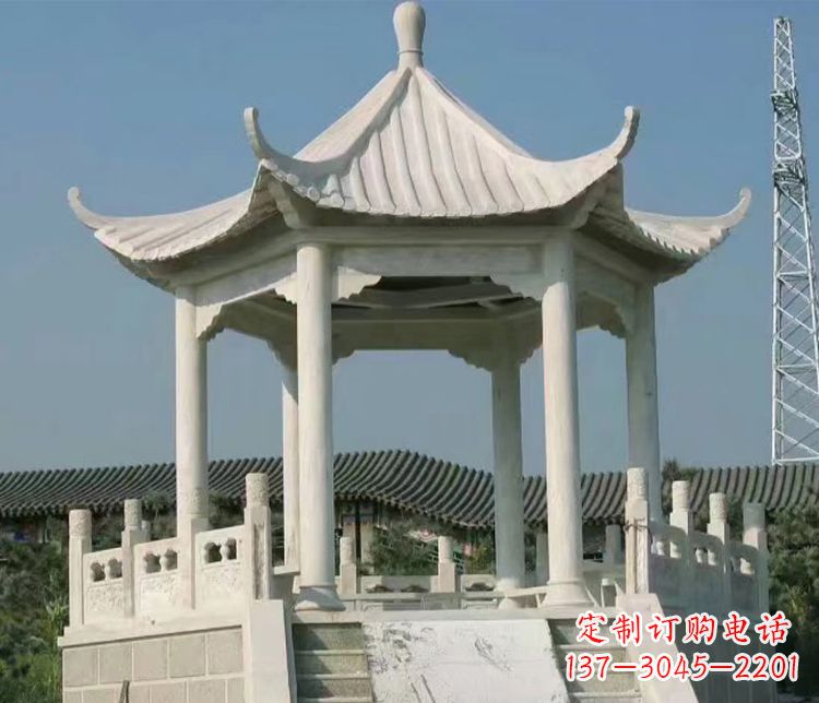 廊坊公园大理石六角石雕凉亭 (3)