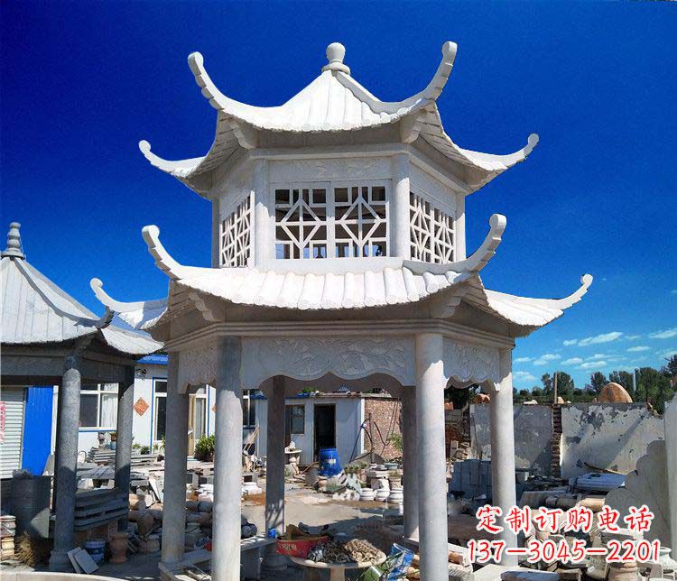 廊坊公园大理石六角石雕双层凉亭