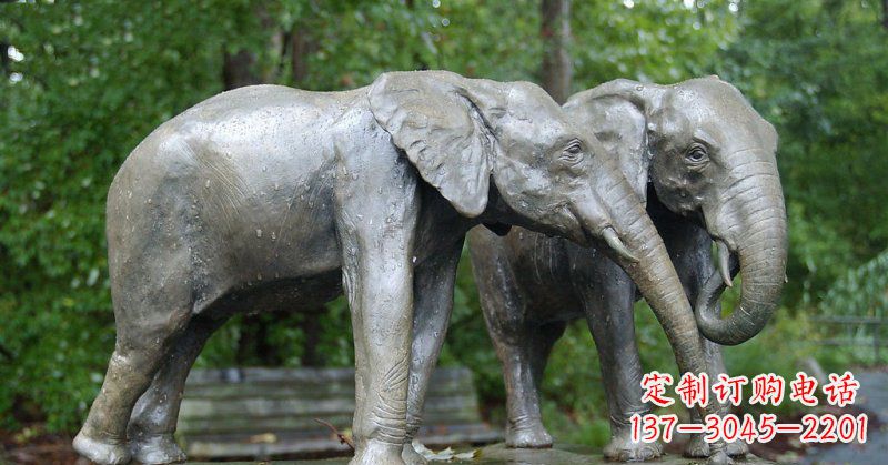 廊坊公园大象动物铜雕 (2)