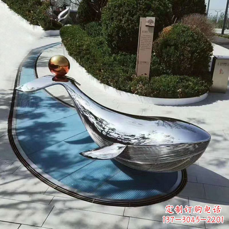 廊坊公园大型鲸鱼景观雕塑摆件-不锈钢镜面动物雕塑