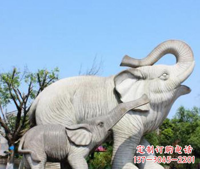 廊坊公园动物大理石母子象石雕