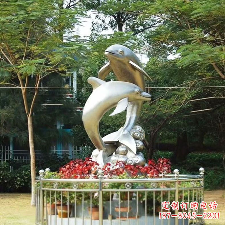 廊坊公园动物海豚不锈钢景观雕塑