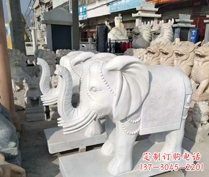 廊坊汉白玉大象雕塑——招财聚宝