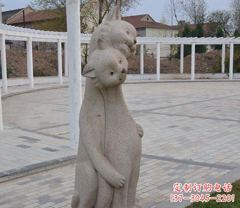 廊坊公园动物小猫石雕