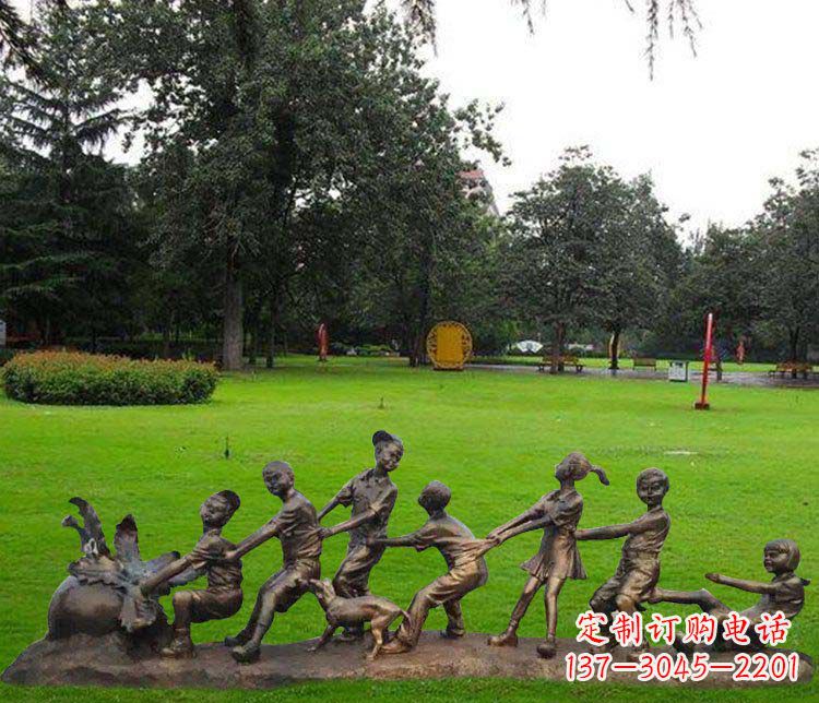 廊坊公园儿童拔萝卜人物小品铜雕