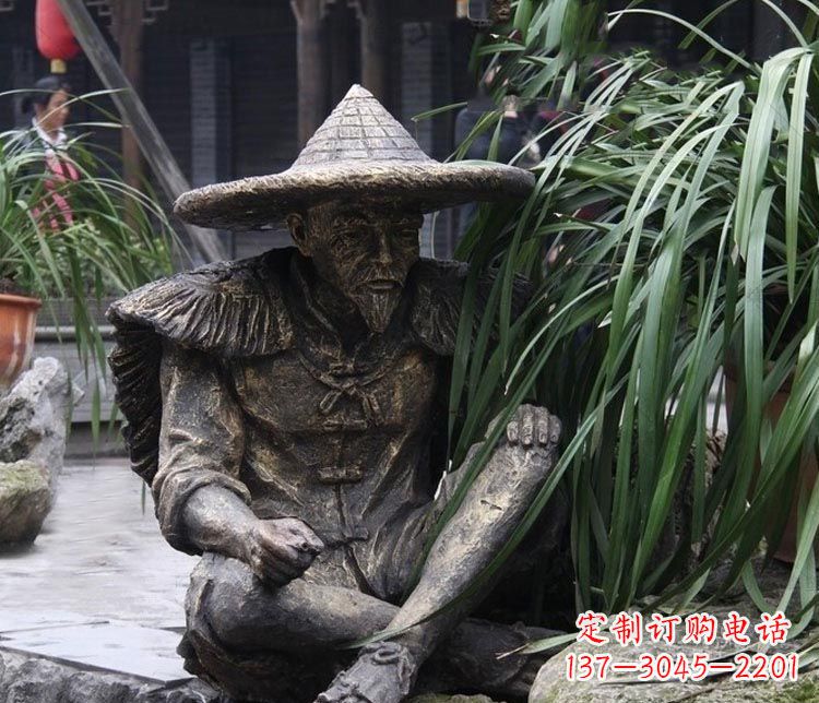 廊坊公园古代老渔翁铜雕