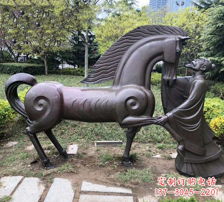 廊坊公园古代名人伯乐相马铜雕