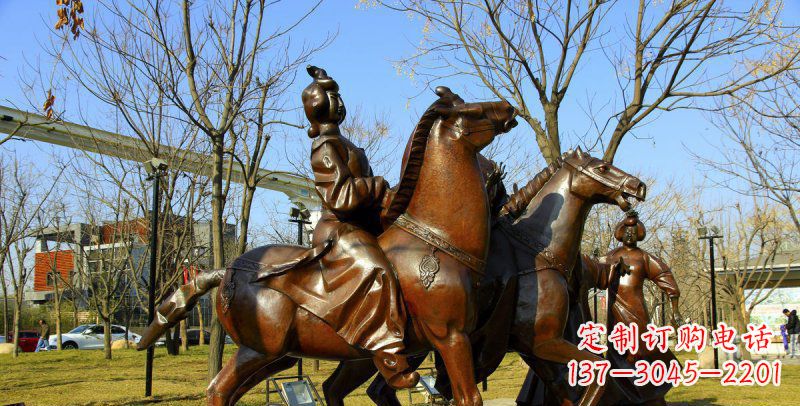 廊坊公园古代女人骑马景观铜雕