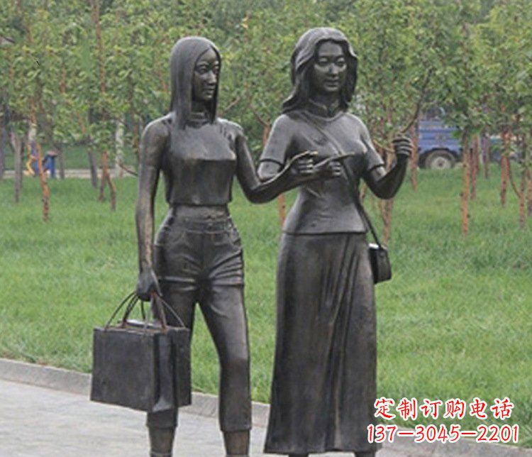 廊坊艺术精品铜雕——公园逛街女性人物铜雕塑
