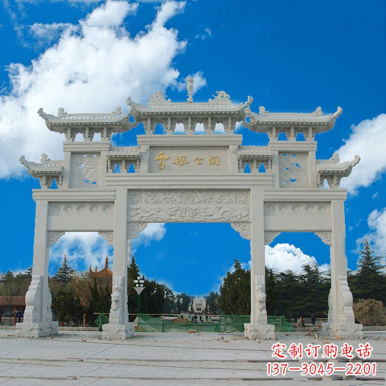 廊坊传承历史的精美汉白玉三门牌楼雕塑