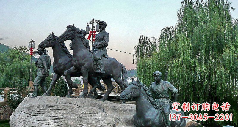 廊坊公园红军骑马景观铜雕