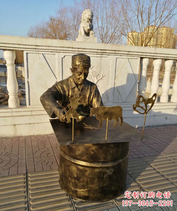 廊坊公园画糖人的人物铜雕