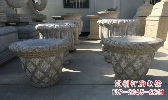 廊坊花篮式花盆石雕