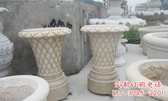 廊坊花篮式石雕镂空花盆