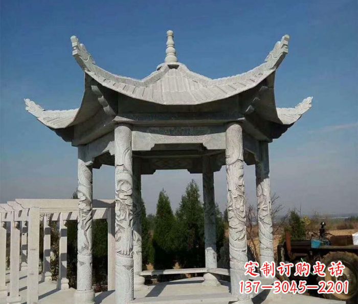 廊坊公园景观六角凉亭石雕